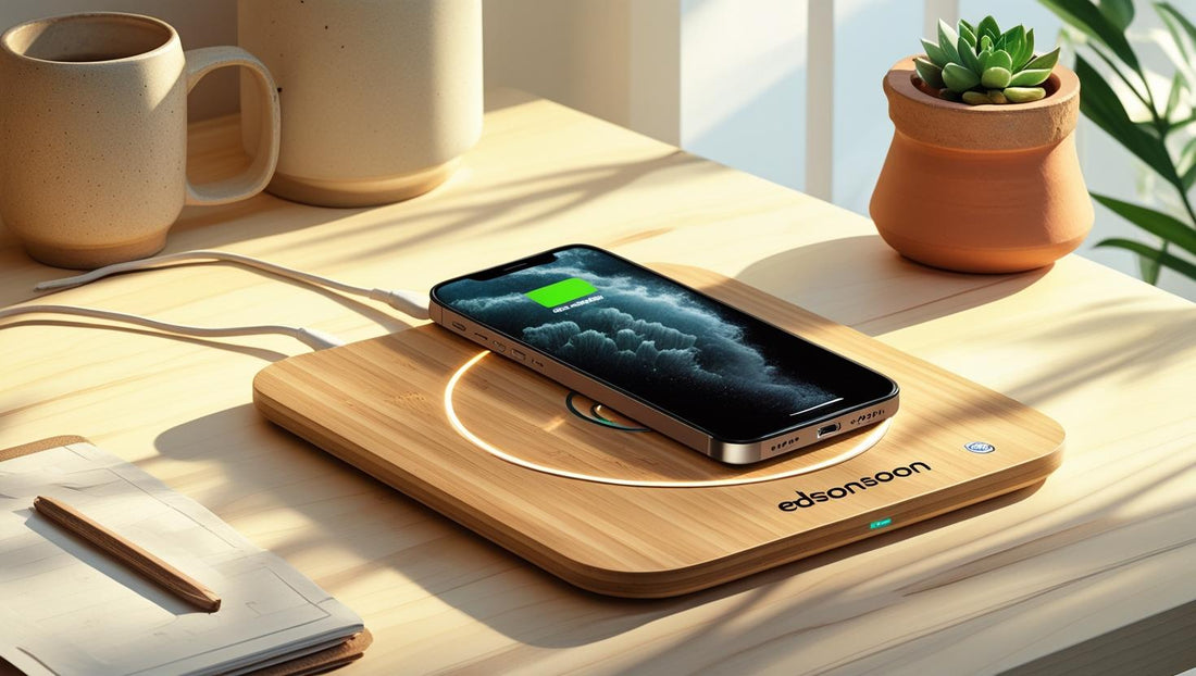 Close-Up of Bamboo Texture: close-up of natural bamboo surface on Edsonsoon wireless charger