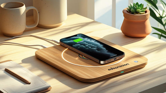 Close-Up of Bamboo Texture: close-up of natural bamboo surface on Edsonsoon wireless charger