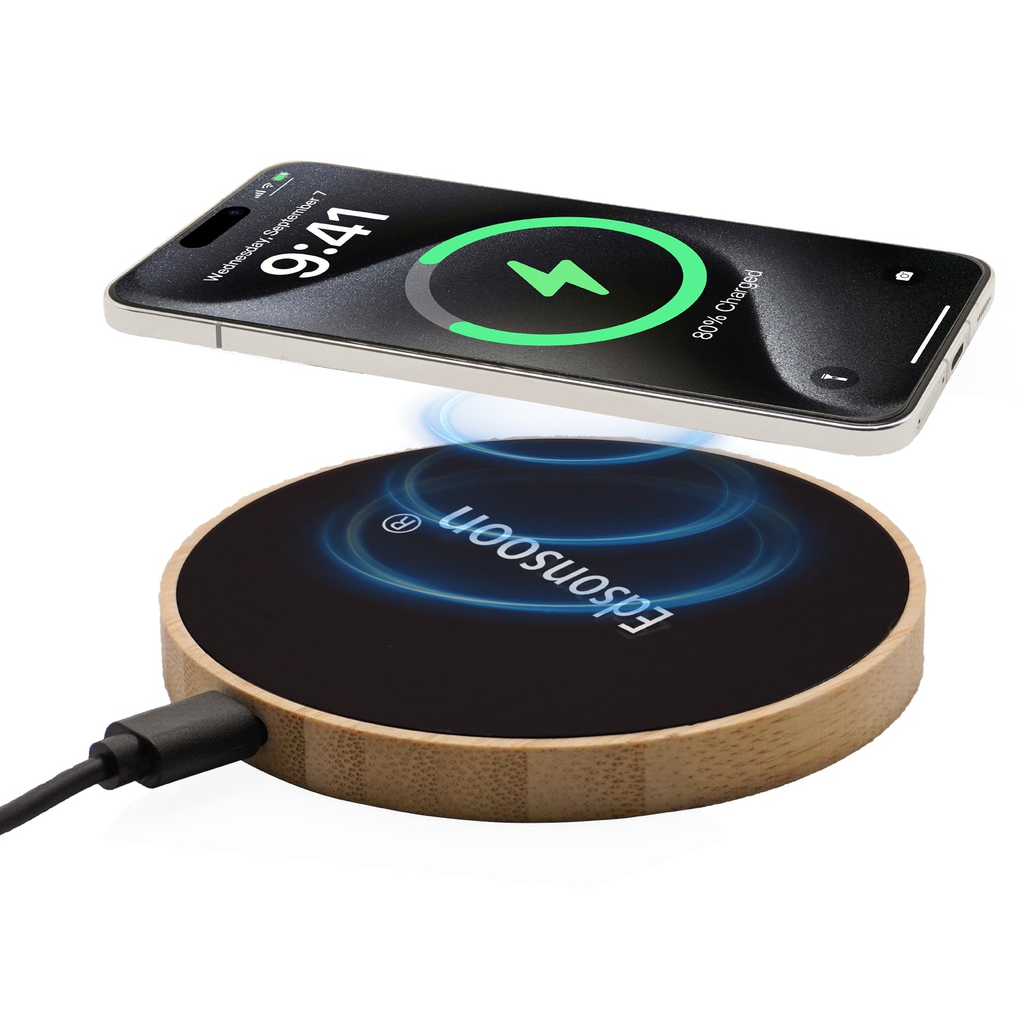 MT504 Bamboo Wireless Charging Pad with Glow Logo – 15W Fast Eco-Friendly Charger