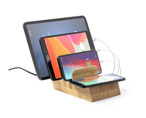 Edsonsoon MT514 Bamboo Wireless Charger with Multiple Outputs – Fast Charging Pad for iPhone, Samsung & Other Mobile Devices, Eco-Friendly Wooden Charging Station