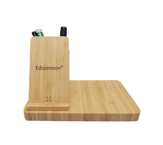 Edsonsoon MT511 Bamboo 6-in-1 Wireless Charging Dock – 15W Fast Charger for Phone, Watch & AirPods with Pen Holder & Stand