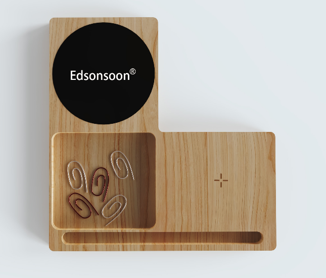 Edsonsoon MT549 Bamboo Cup Warmer & Wireless Charger – 10W/15W Fast Charging Desk Organizer for iPhone, Samsung & Qi Devices