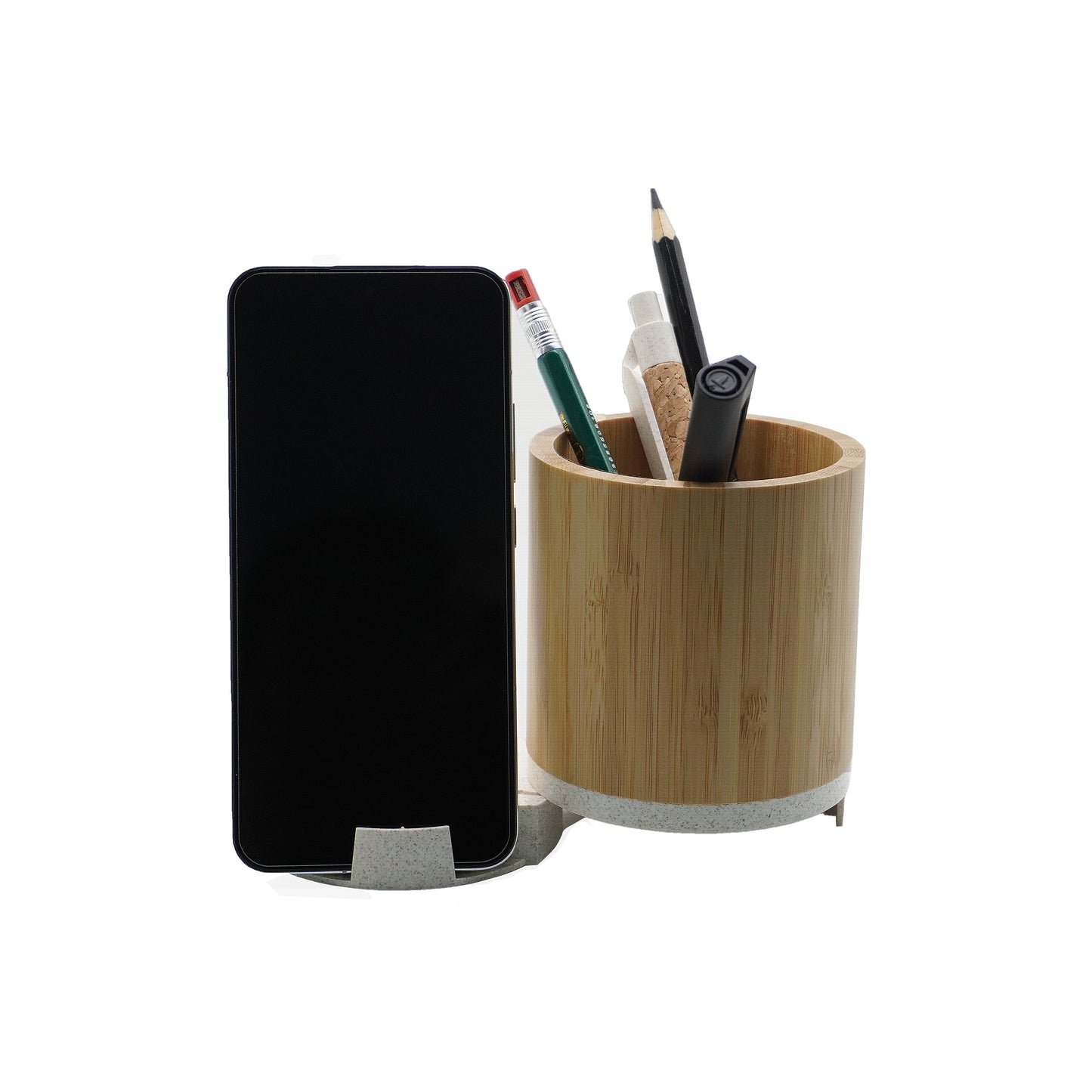 MT506 Bamboo & Wheatstraw Eco Charging Hub Organizer – Wireless Charger + USB Hub + Desk Stand