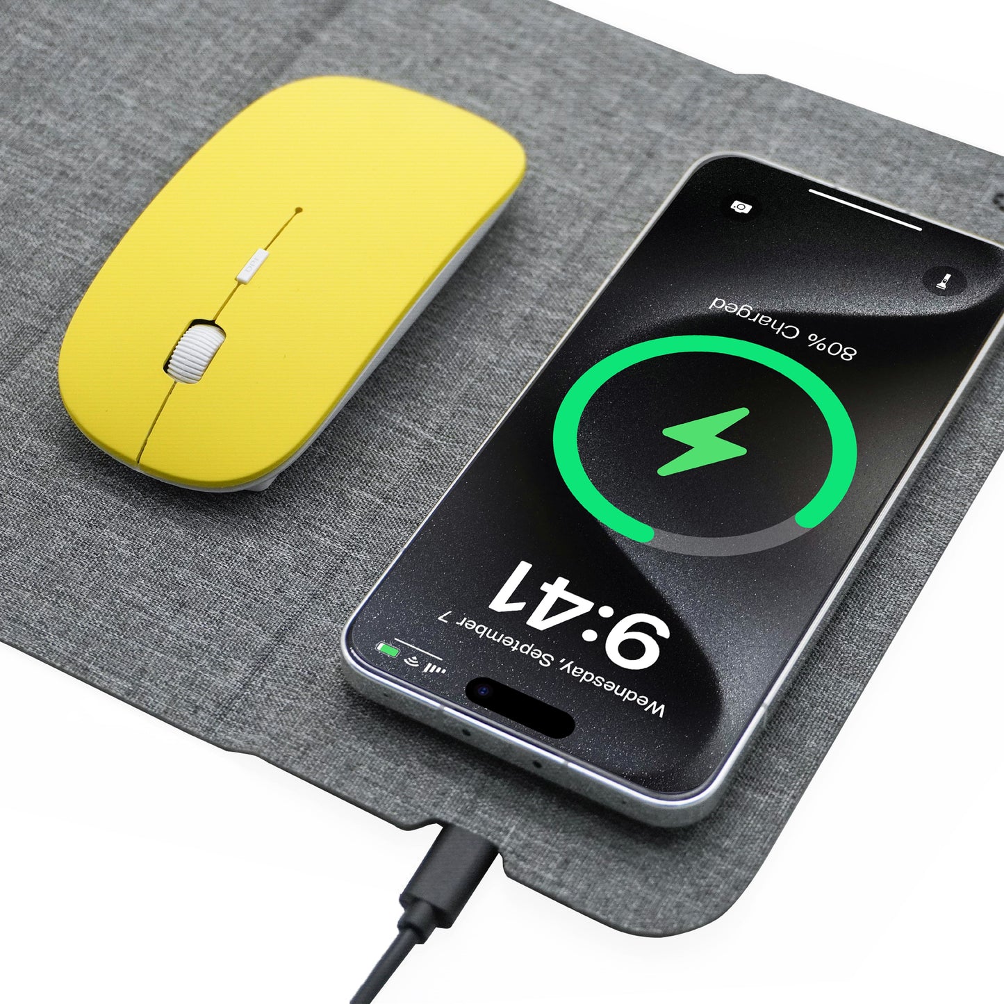 Edsonsoon MTM08 Foldable Mouse Pad with 15W Wireless Charger – Eco-Friendly RPET+PU Desk Mat, Fast Charging Pad for iPhone, Samsung & Qi-Enabled Devices
