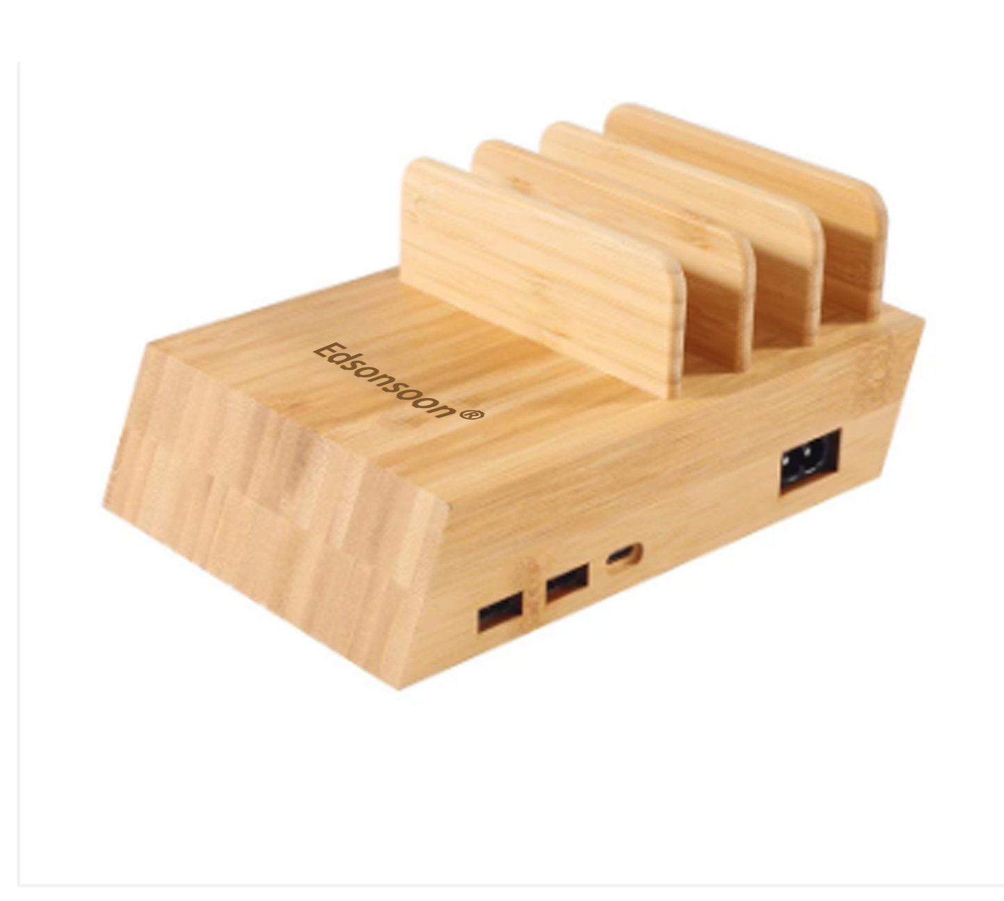Edsonsoon MT514 Bamboo Wireless Charger with Multiple Outputs – Fast Charging Pad for iPhone, Samsung & Other Mobile Devices, Eco-Friendly Wooden Charging Station