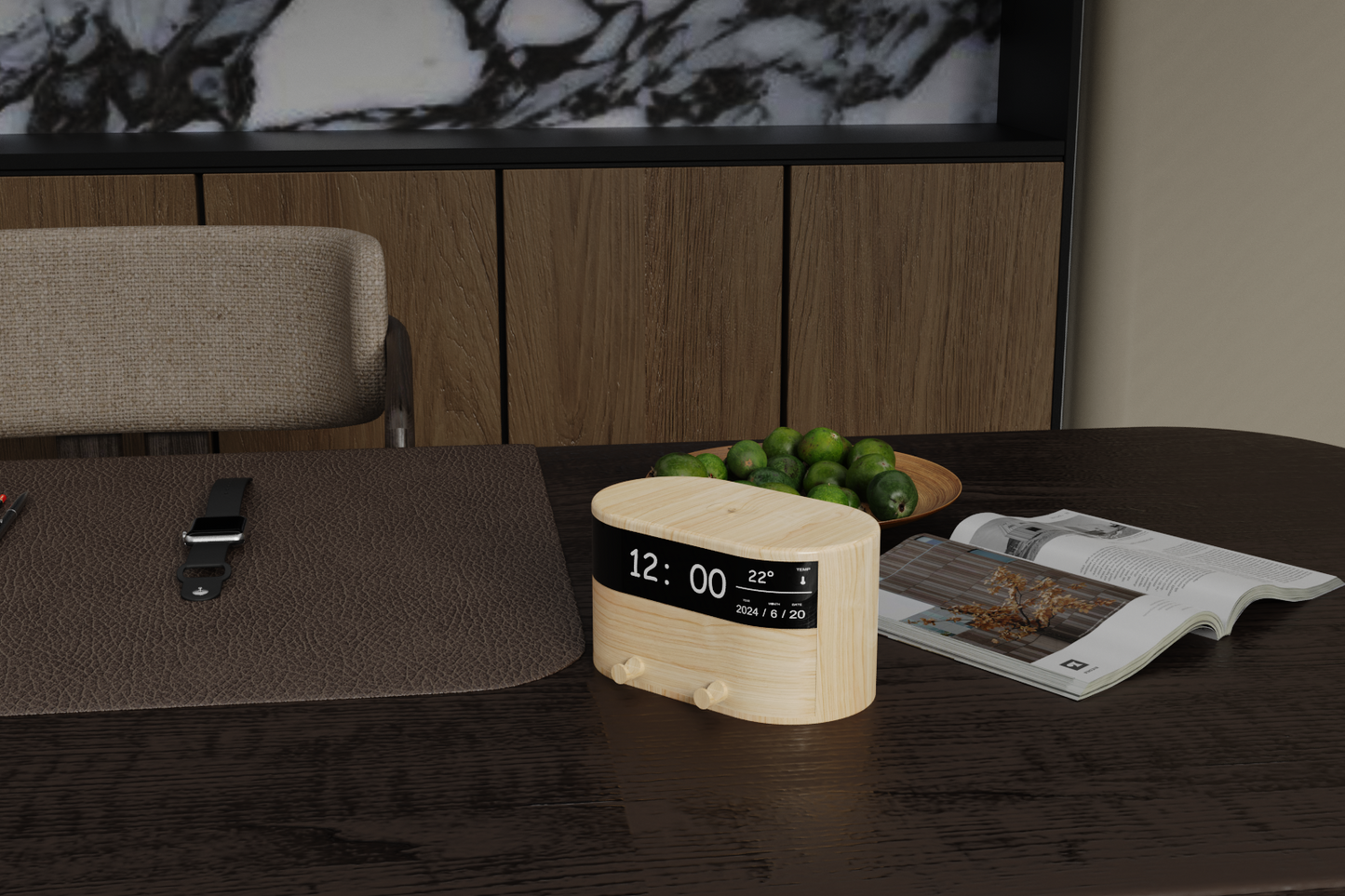 Edsonsoon MT571 Bamboo Wireless Charger with Alarm Clock & Desk Organizer – Fast Charging for Smartphones and Tablets