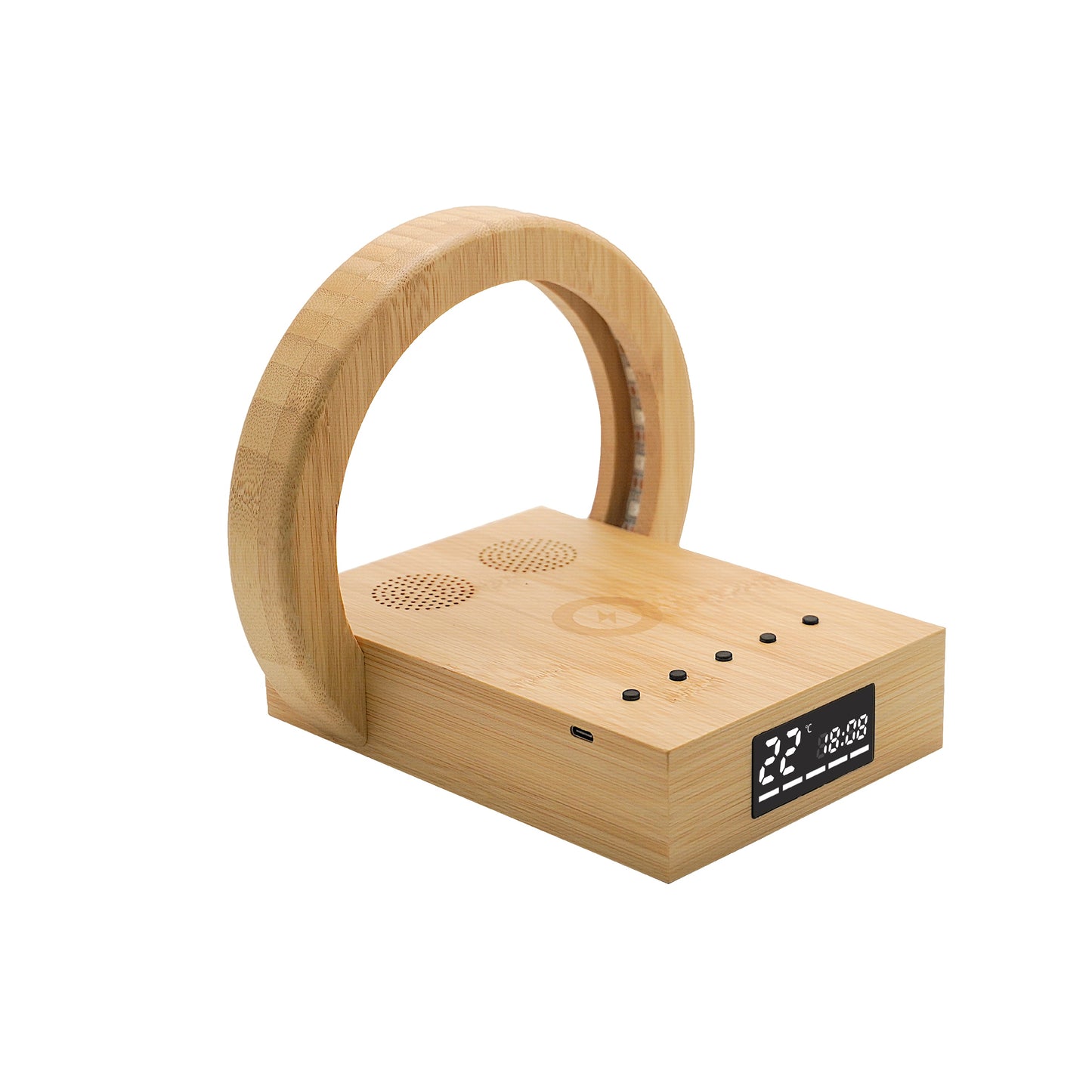Edsonsoon MT582 Bamboo Wireless Charging Stand with Alarm Clock – 15W Fast Wireless Charger, Eco-Friendly Wooden Design, Qi-Certified Wireless Charging Dock for iPhone, Samsung, and All Qi-Enabled Devices, Modern Sustainable Nightstand Accessory