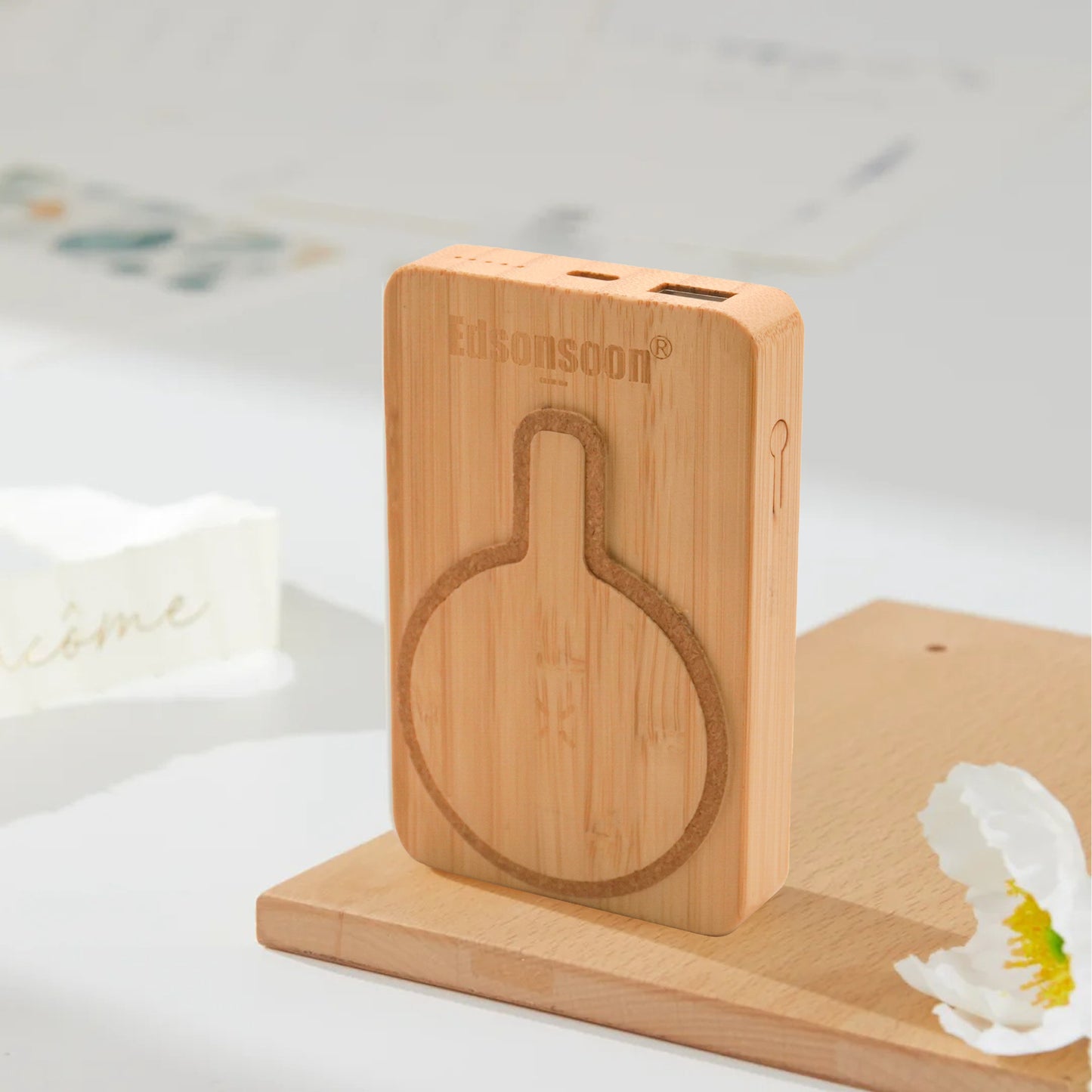 Edsonsoon MT508 EcoMag Bamboo Power Bank – 15W MagSafe Wireless Charger with 20W PD & 18W USB Fast Charging