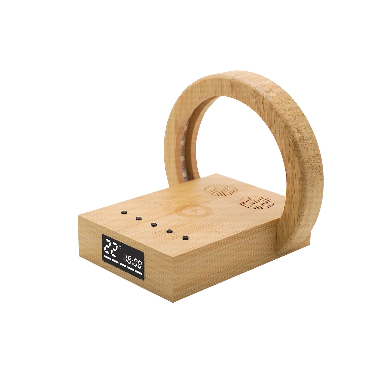 Edsonsoon MT582 Bamboo Wireless Charging Stand with Alarm Clock – 15W Fast Wireless Charger, Eco-Friendly Wooden Design, Qi-Certified Wireless Charging Dock for iPhone, Samsung, and All Qi-Enabled Devices, Modern Sustainable Nightstand Accessory