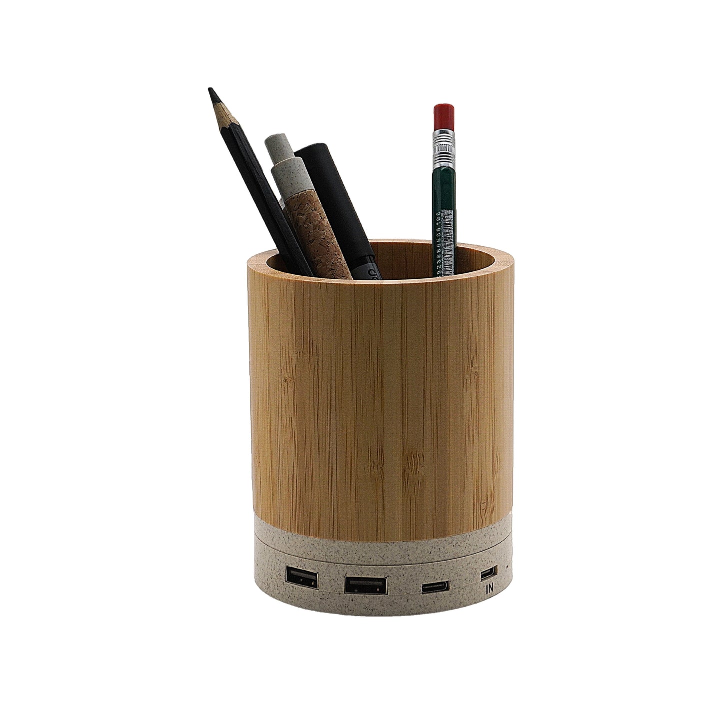 MT506 Bamboo & Wheatstraw Eco Charging Hub Organizer – Wireless Charger + USB Hub + Desk Stand