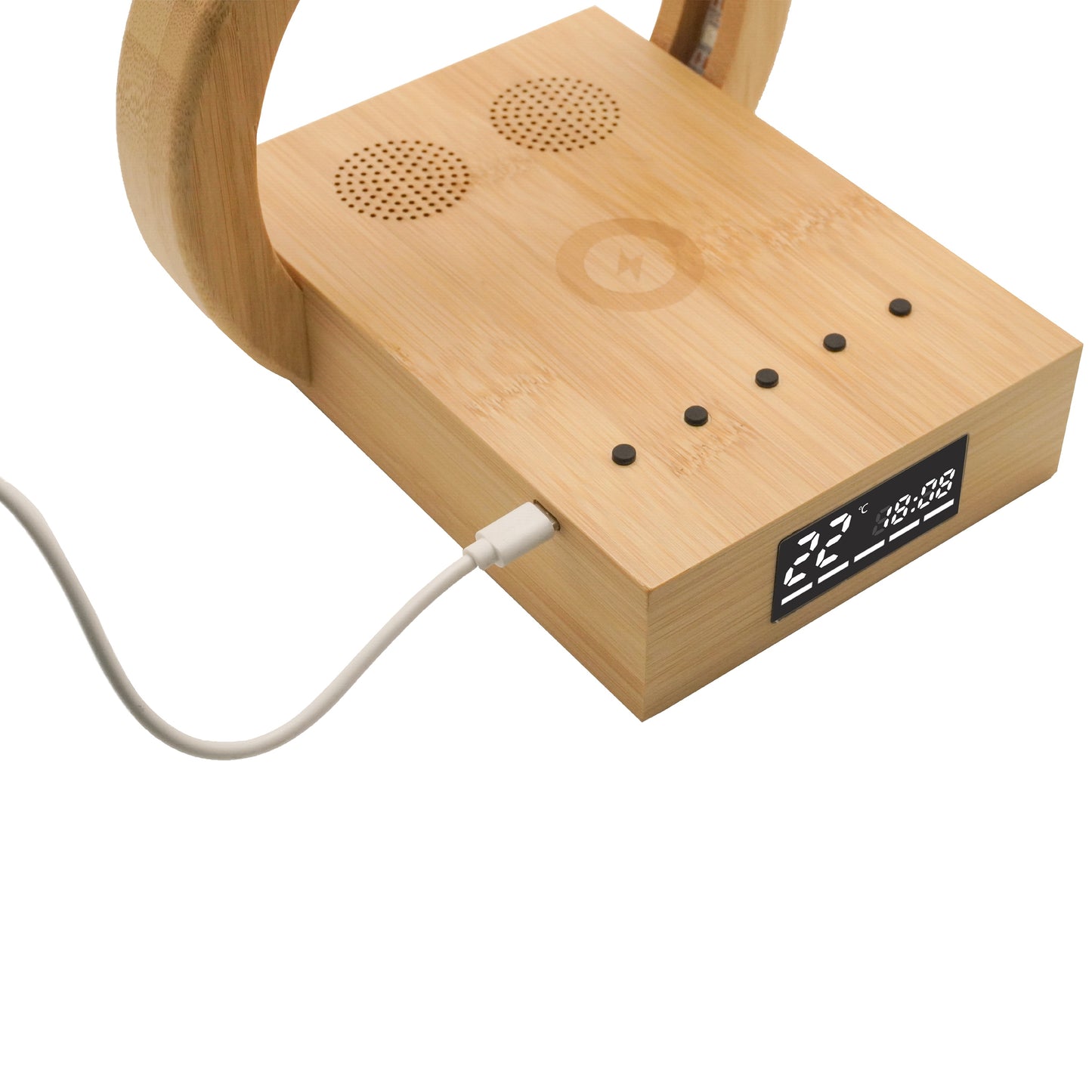 Edsonsoon MT582 Bamboo Wireless Charging Stand with Alarm Clock – 15W Fast Wireless Charger, Eco-Friendly Wooden Design, Qi-Certified Wireless Charging Dock for iPhone, Samsung, and All Qi-Enabled Devices, Modern Sustainable Nightstand Accessory