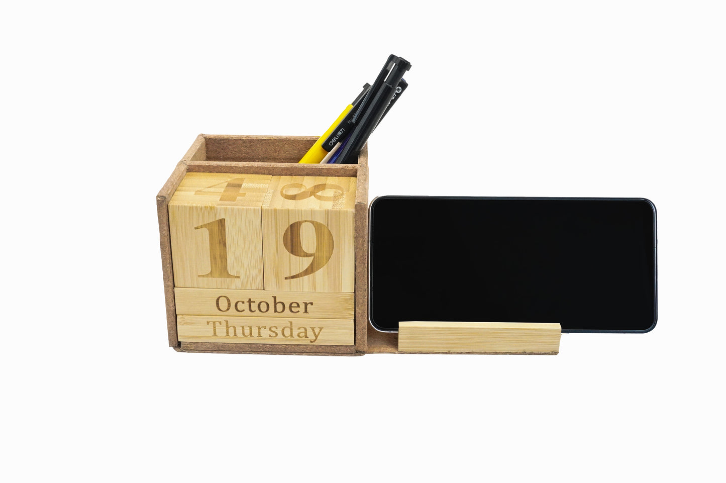 Edsonsoon MT556 Bamboo Wireless Charger with Calendar, Pen Holder & USB Ports – 5W/10W/15W Fast Charging