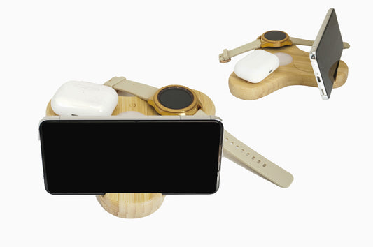 Edsonsoon MT544 4-in-1 Bamboo Wireless Charger – Phone Holder, Ambiance Lamp & Fast Charging for iPhone, Samsung & Qi Devices