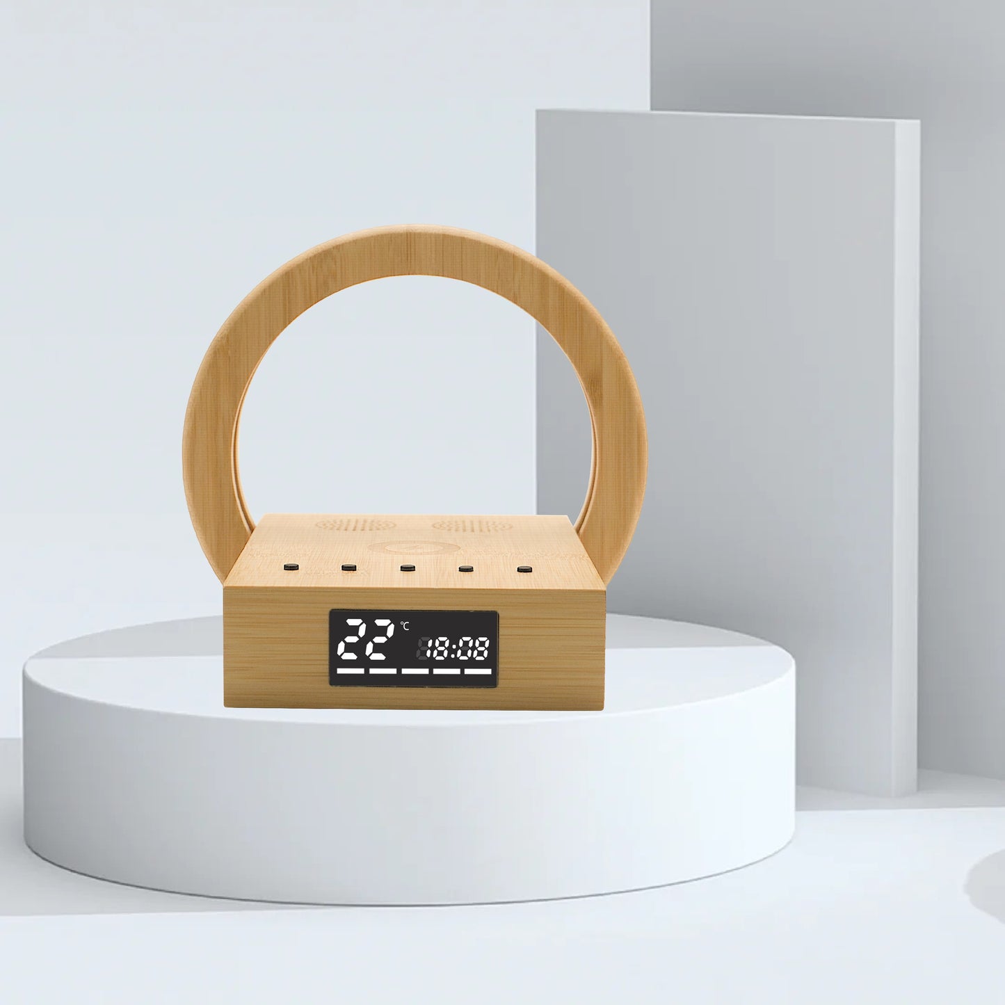 Edsonsoon MT582 Bamboo Wireless Charging Stand with Alarm Clock – 15W Fast Wireless Charger, Eco-Friendly Wooden Design, Qi-Certified Wireless Charging Dock for iPhone, Samsung, and All Qi-Enabled Devices, Modern Sustainable Nightstand Accessory