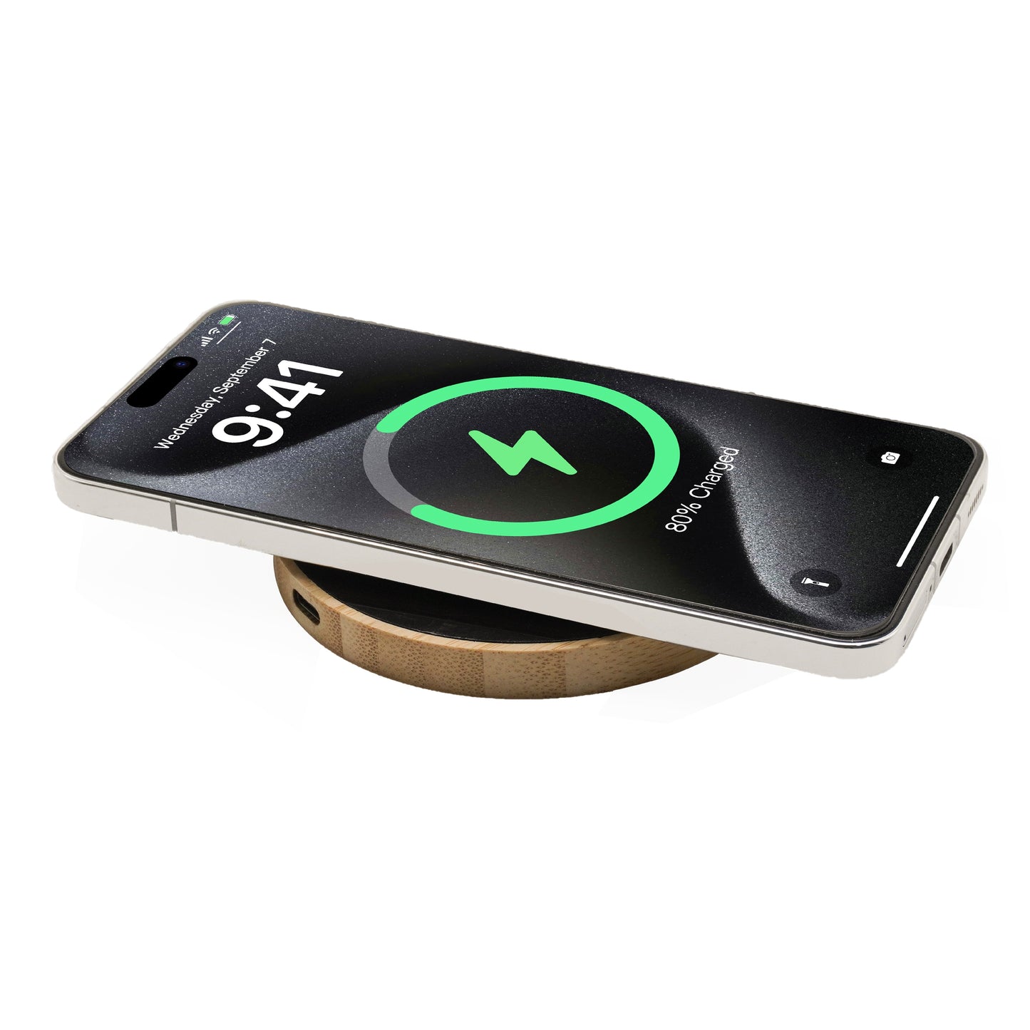 MT504 Bamboo Wireless Charging Pad with Glow Logo – 15W Fast Eco-Friendly Charger