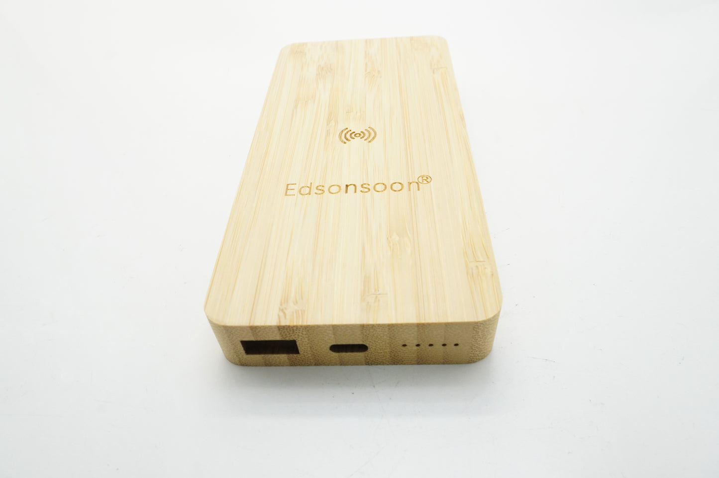 Edsonsoon 5000mAh Bamboo Power Bank – Eco-Friendly Portable Charger with Wireless Charging