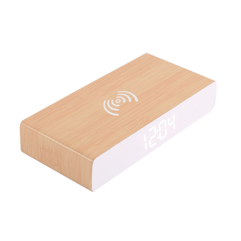 Edsonsoon MTA02 MDF Alarm Clock with Wireless Charger – 5W Charging Pad, Time/Date/Temperature Display, Modern Wooden Digital Clock
