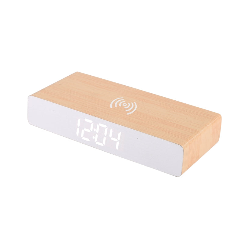 Edsonsoon MTA02 MDF Alarm Clock with Wireless Charger – 5W Charging Pad, Time/Date/Temperature Display, Modern Wooden Digital Clock