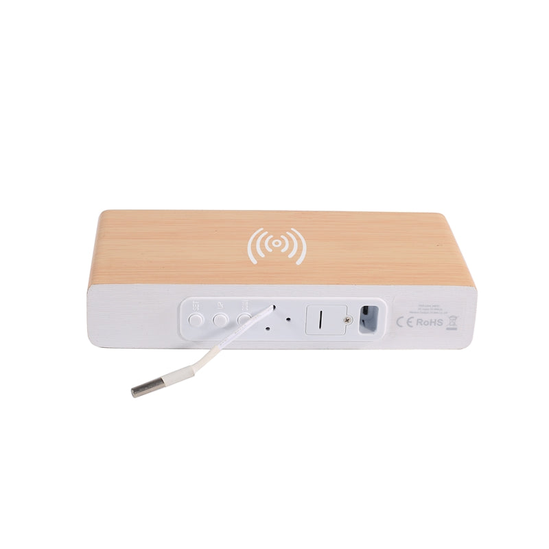 Edsonsoon MTA02 MDF Alarm Clock with Wireless Charger – 5W Charging Pad, Time/Date/Temperature Display, Modern Wooden Digital Clock