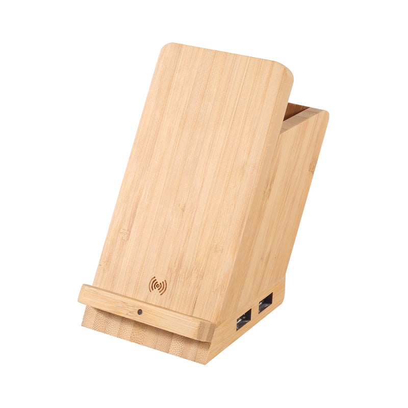 Edsonsoon MT512 Bamboo Multi-Function Wireless Charger with Pen Stand – Charging Pad, Desk Organizer & Holder for iPhone, Samsung & Qi-Enabled Devices