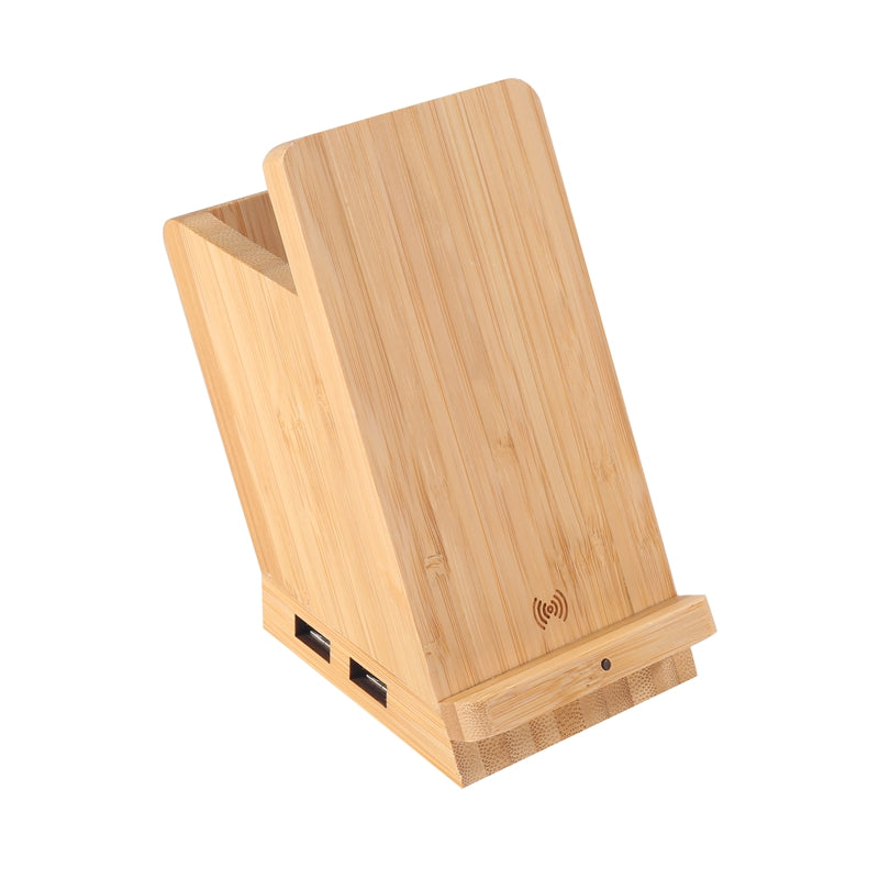 Edsonsoon MT512 Bamboo Multi-Function Wireless Charger with Pen Stand – Charging Pad, Desk Organizer & Holder for iPhone, Samsung & Qi-Enabled Devices