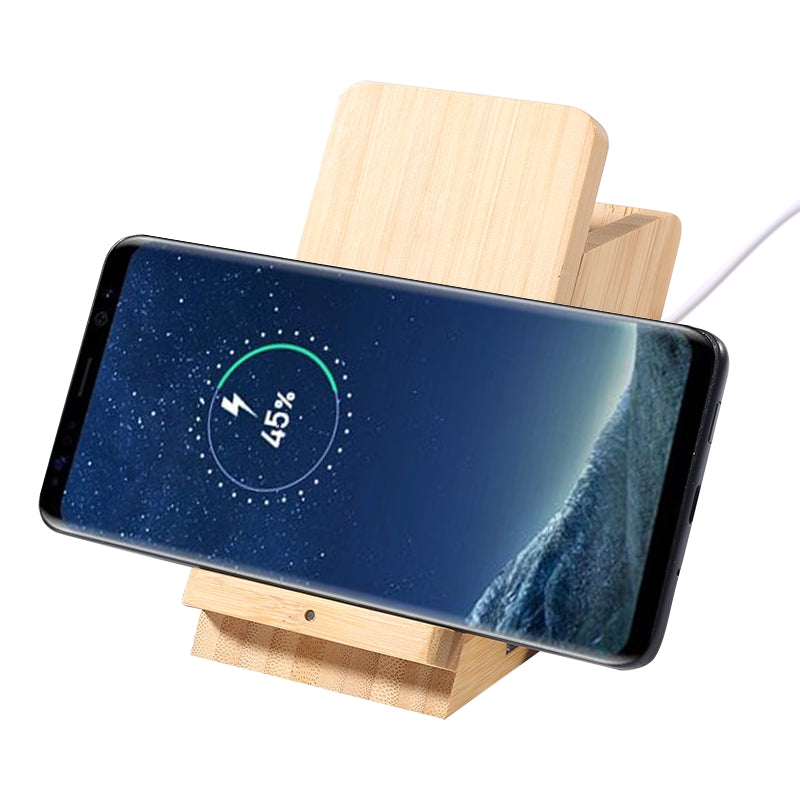 Edsonsoon MT512 Bamboo Multi-Function Wireless Charger with Pen Stand – Charging Pad, Desk Organizer & Holder for iPhone, Samsung & Qi-Enabled Devices