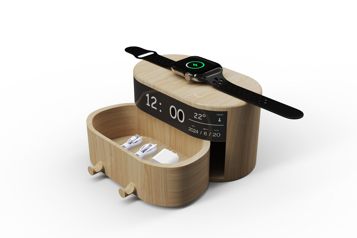 Edsonsoon MT571 Bamboo Wireless Charger with Alarm Clock & Desk Organizer – Fast Charging for Smartphones and Tablets