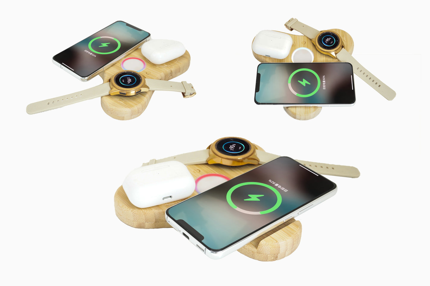 Edsonsoon MT544 4-in-1 Bamboo Wireless Charger – Phone Holder, Ambiance Lamp & Fast Charging for iPhone, Samsung & Qi Devices