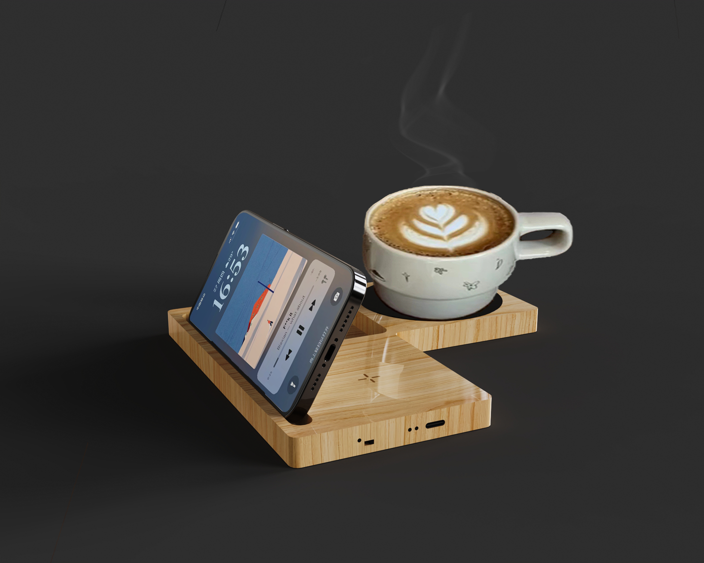 Edsonsoon MT549 Bamboo Cup Warmer & Wireless Charger – 10W/15W Fast Charging Desk Organizer for iPhone, Samsung & Qi Devices