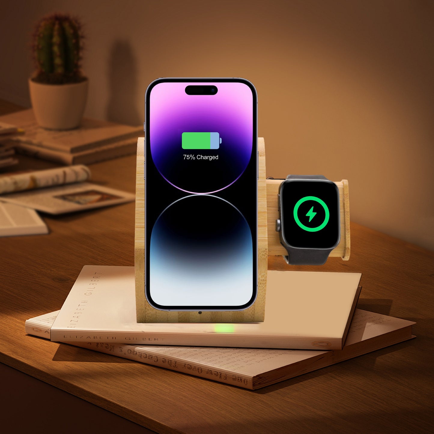 MT501 Bamboo Wireless Charging Dock – Eco-Friendly 3-in-1 Fast Charger for Phone, Watch & Earbuds