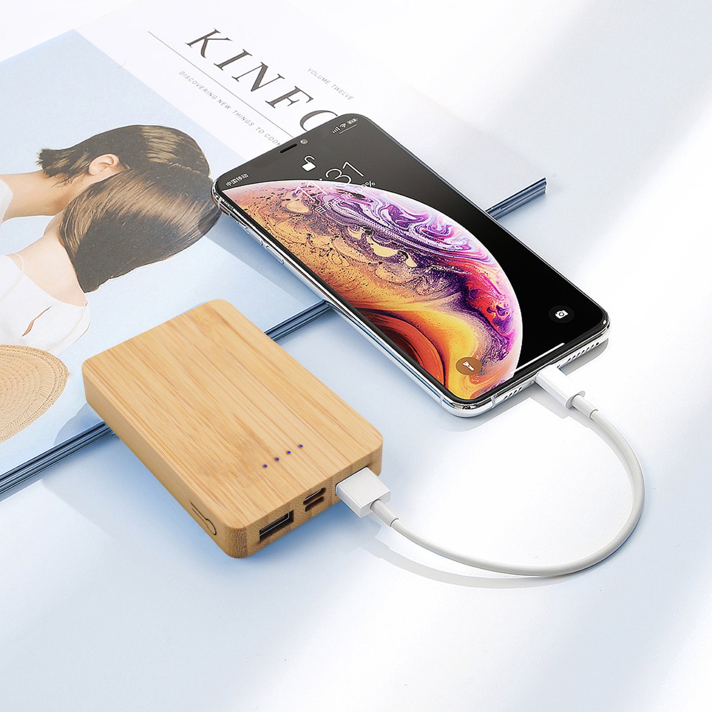 MT518 Sustainable Bamboo Power Bank | Dual USB + Type-C | 5000mAh / 10000mAh Eco Charger