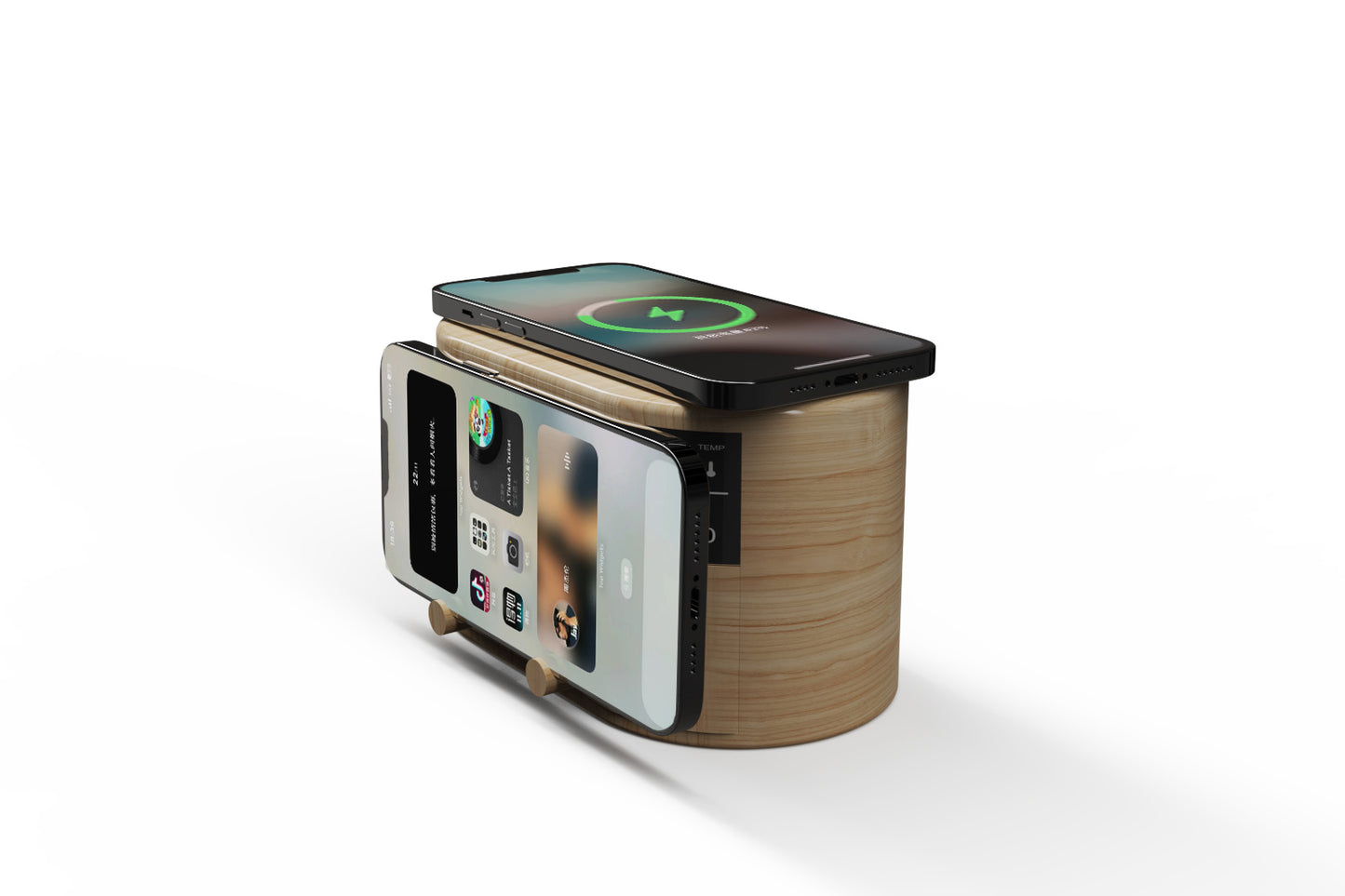 Edsonsoon MT571 Bamboo Wireless Charger with Alarm Clock & Desk Organizer – Fast Charging for Smartphones and Tablets