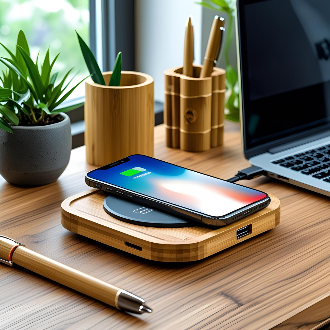 Close-Up of Bamboo Texture on Accessories: natural bamboo texture on Edsonsoon charging and desk products