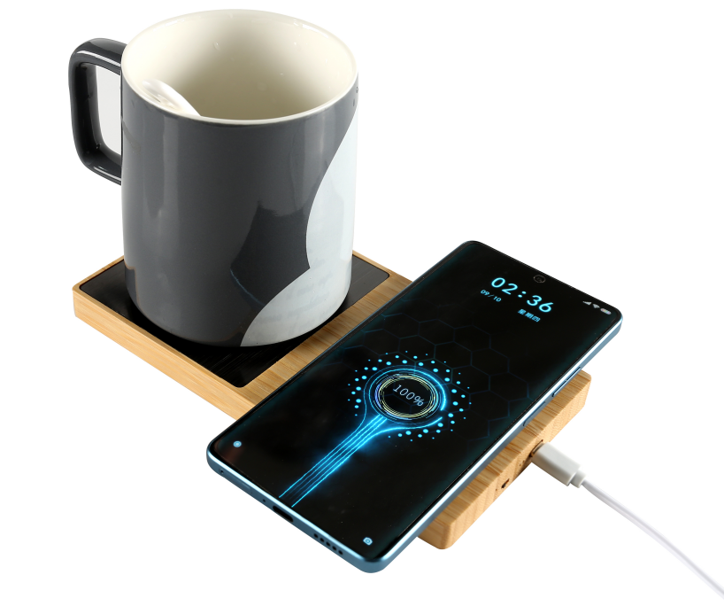 Bamboo Wirelesss Phone Charger with Cup Heating Function MT516