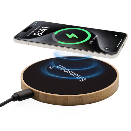 MT504 Bamboo Wireless Charging Pad with Glow Logo – 15W Fast Eco-Friendly Charger