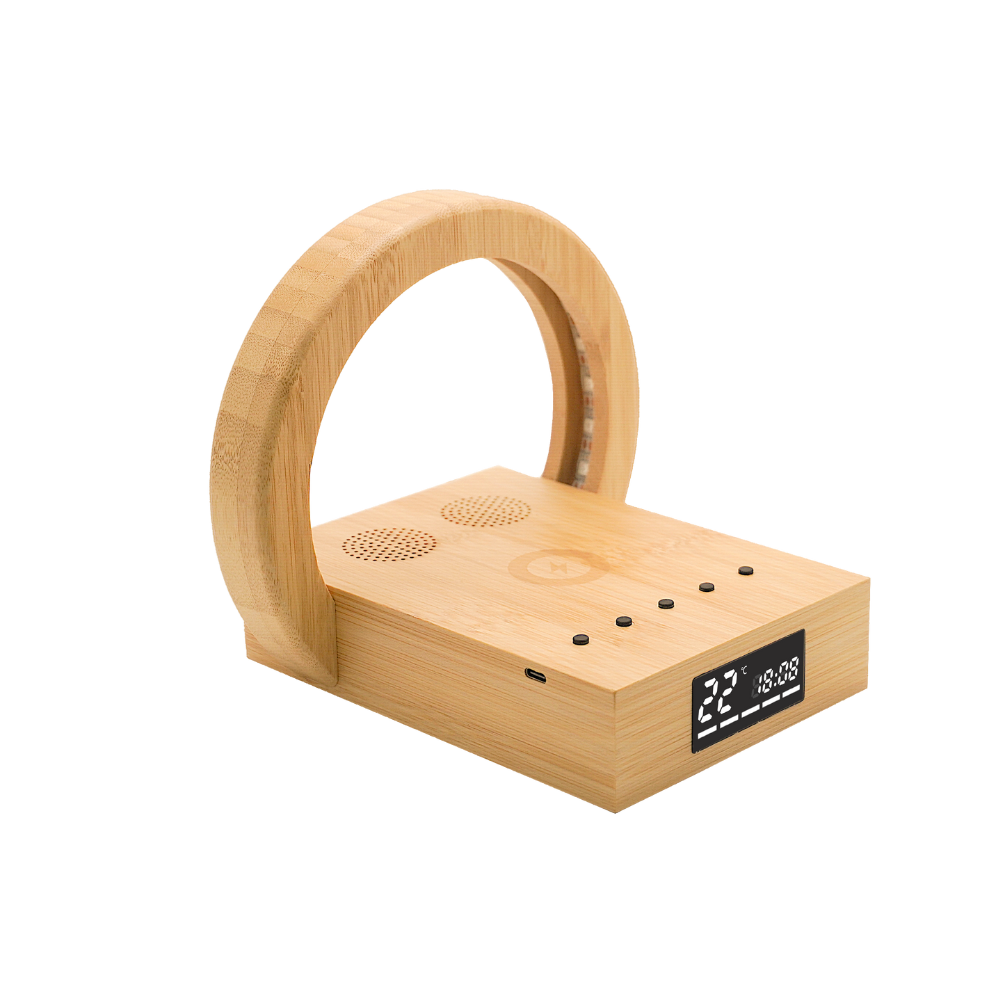 Edsonsoon MT582 Bamboo Wireless Charging Stand with Alarm Clock – 15W Fast Wireless Charger, Eco-Friendly Wooden Design, Qi-Certified Wireless Charging Dock for iPhone, Samsung, and All Qi-Enabled Devices, Modern Sustainable Nightstand Accessory