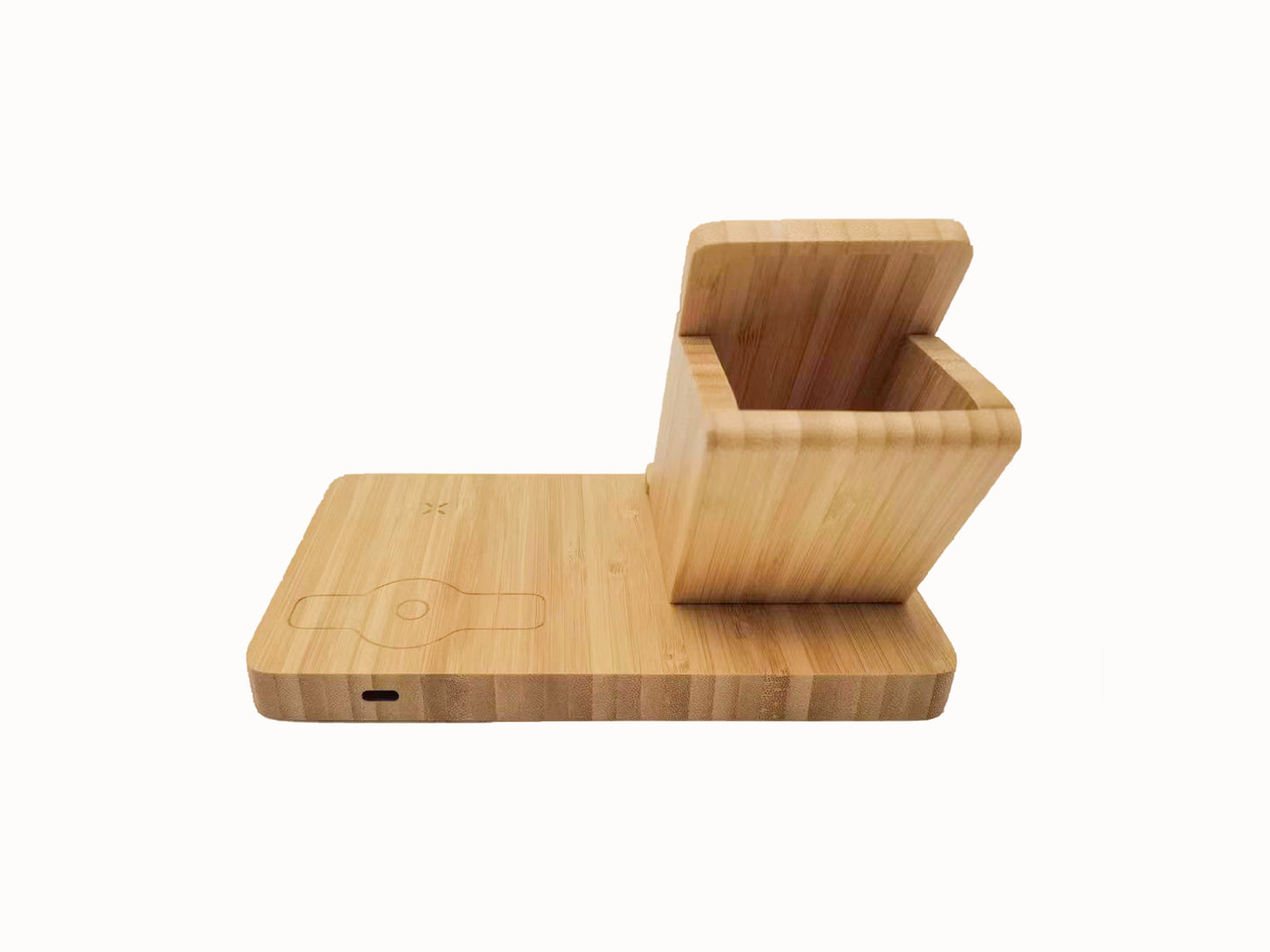 Edsonsoon MT511 Bamboo 6-in-1 Wireless Charging Dock – 15W Fast Charger for Phone, Watch & AirPods with Pen Holder & Stand