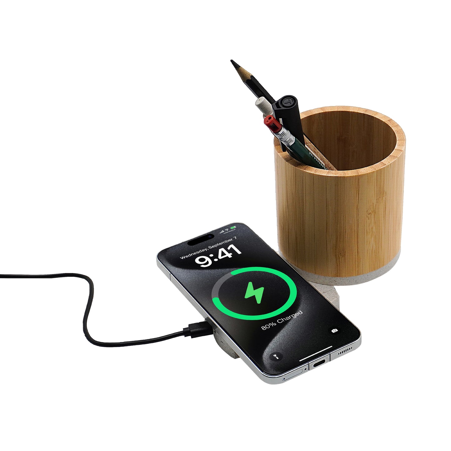 MT506 Bamboo & Wheatstraw Eco Charging Hub Organizer – Wireless Charger + USB Hub + Desk Stand