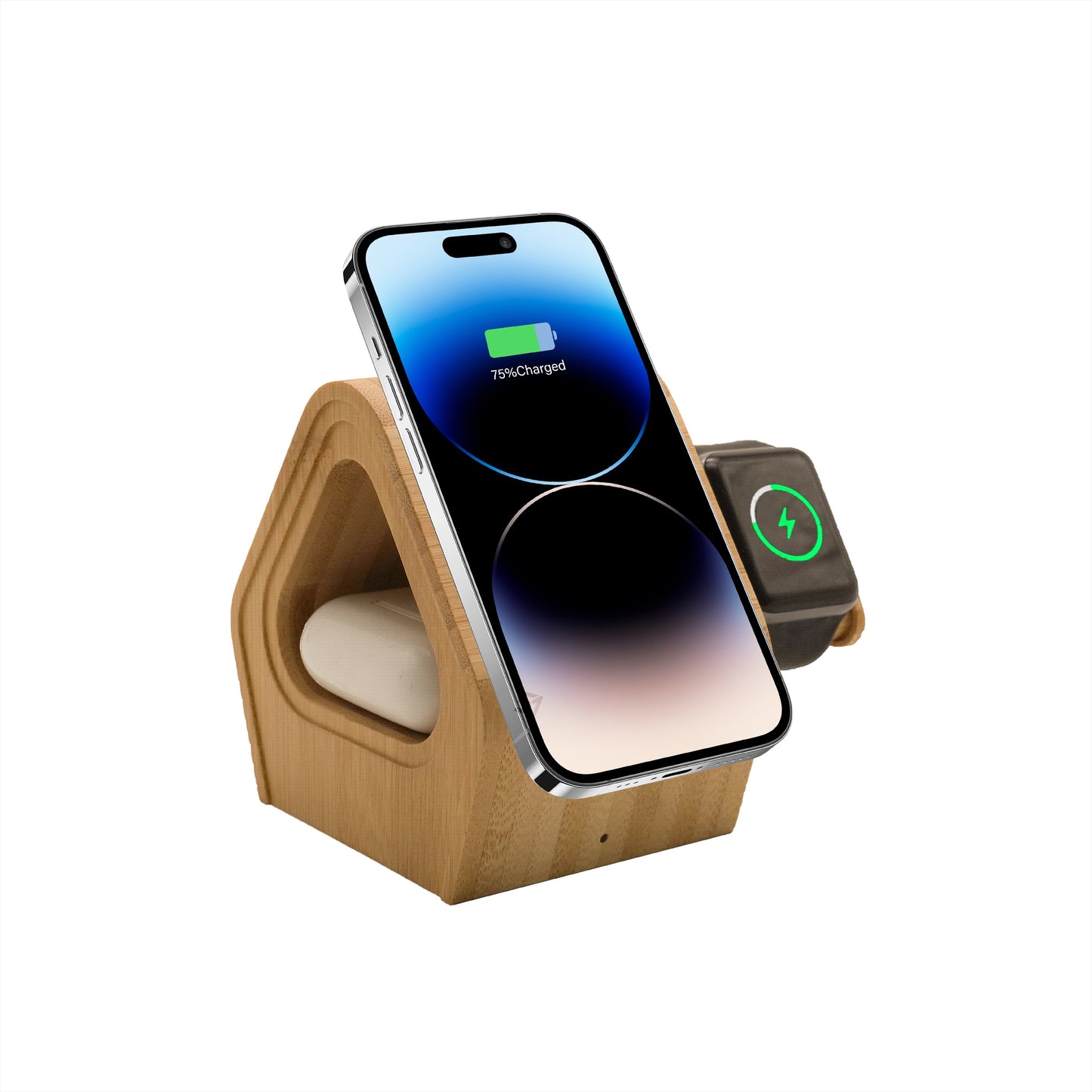 MT501 Bamboo Wireless Charging Dock – Eco-Friendly 3-in-1 Fast Charger for Phone, Watch & Earbuds