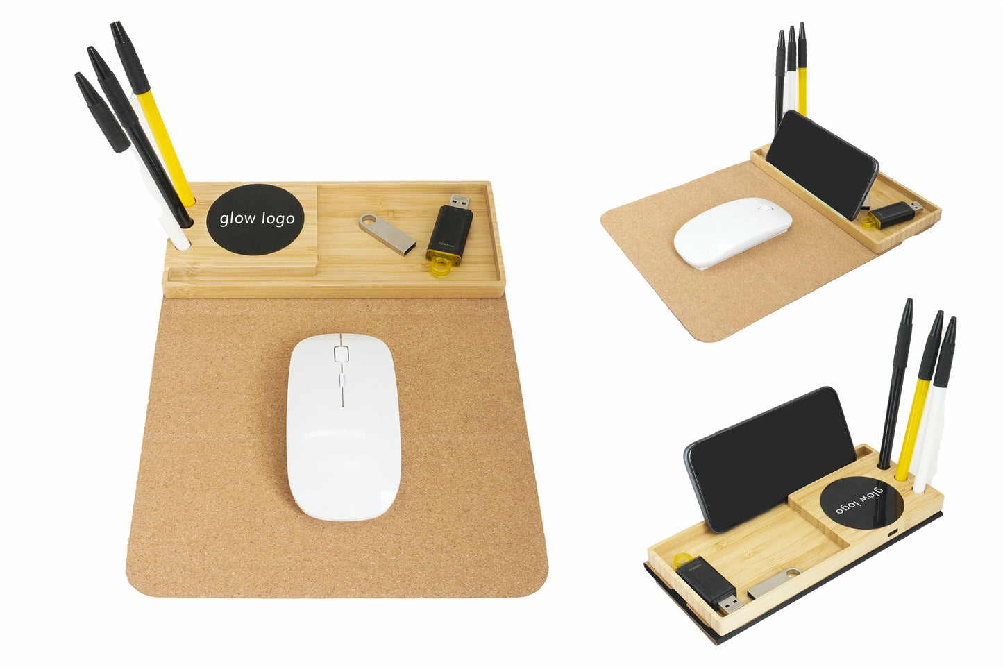 Mouse Pad with Bamboo Wireless Charger & Glow Logo MT564