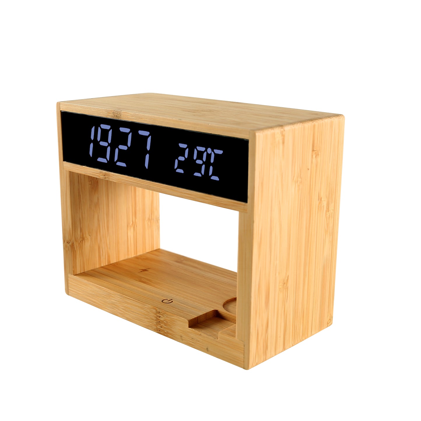 5 in 1 Bamboo Alarm Clock with Wireless Charger and Table Lamp MT503