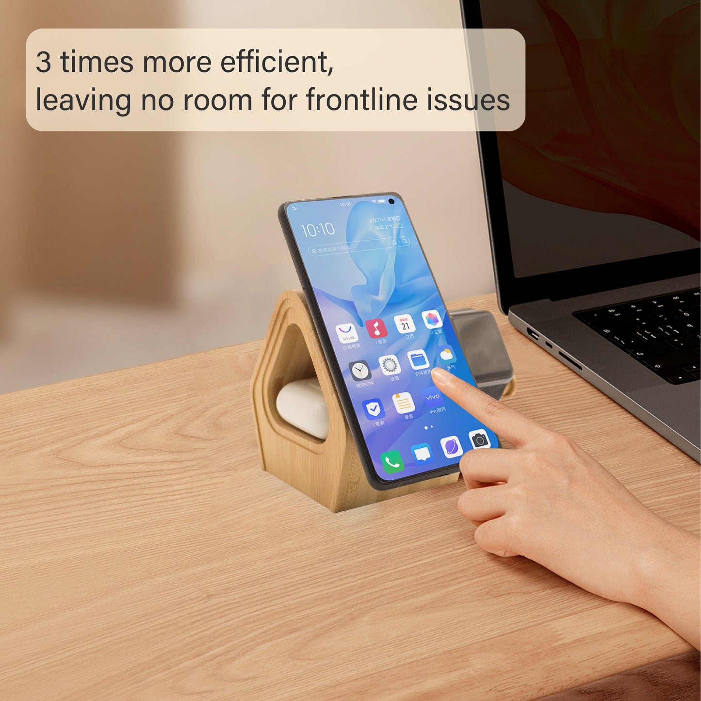 MT501 Bamboo Wireless Charging Dock – Eco-Friendly 3-in-1 Fast Charger for Phone, Watch & Earbuds