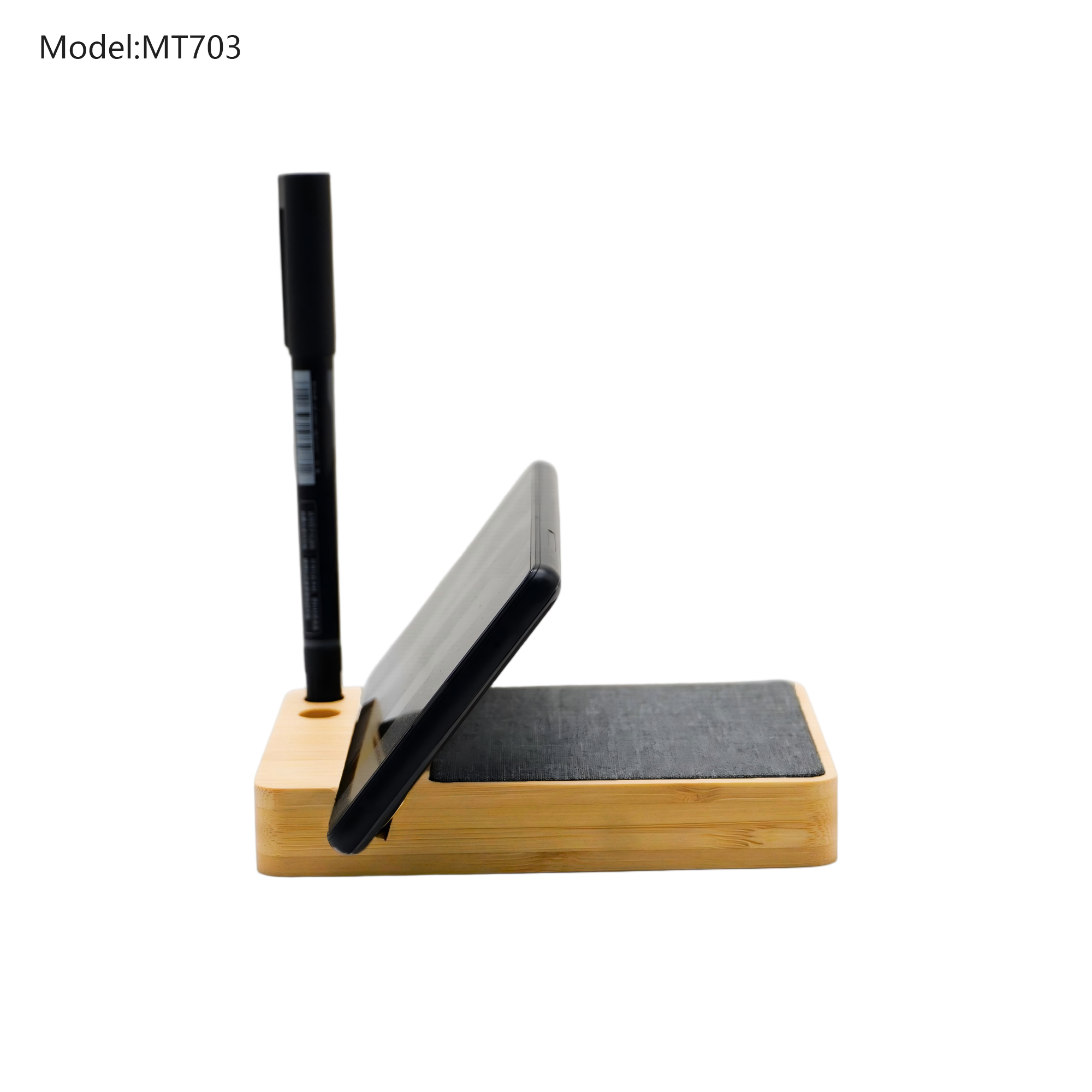 Bamboo Wireless Charging Pad with Cable Hub, Phone Stand & Dual Pen Holder