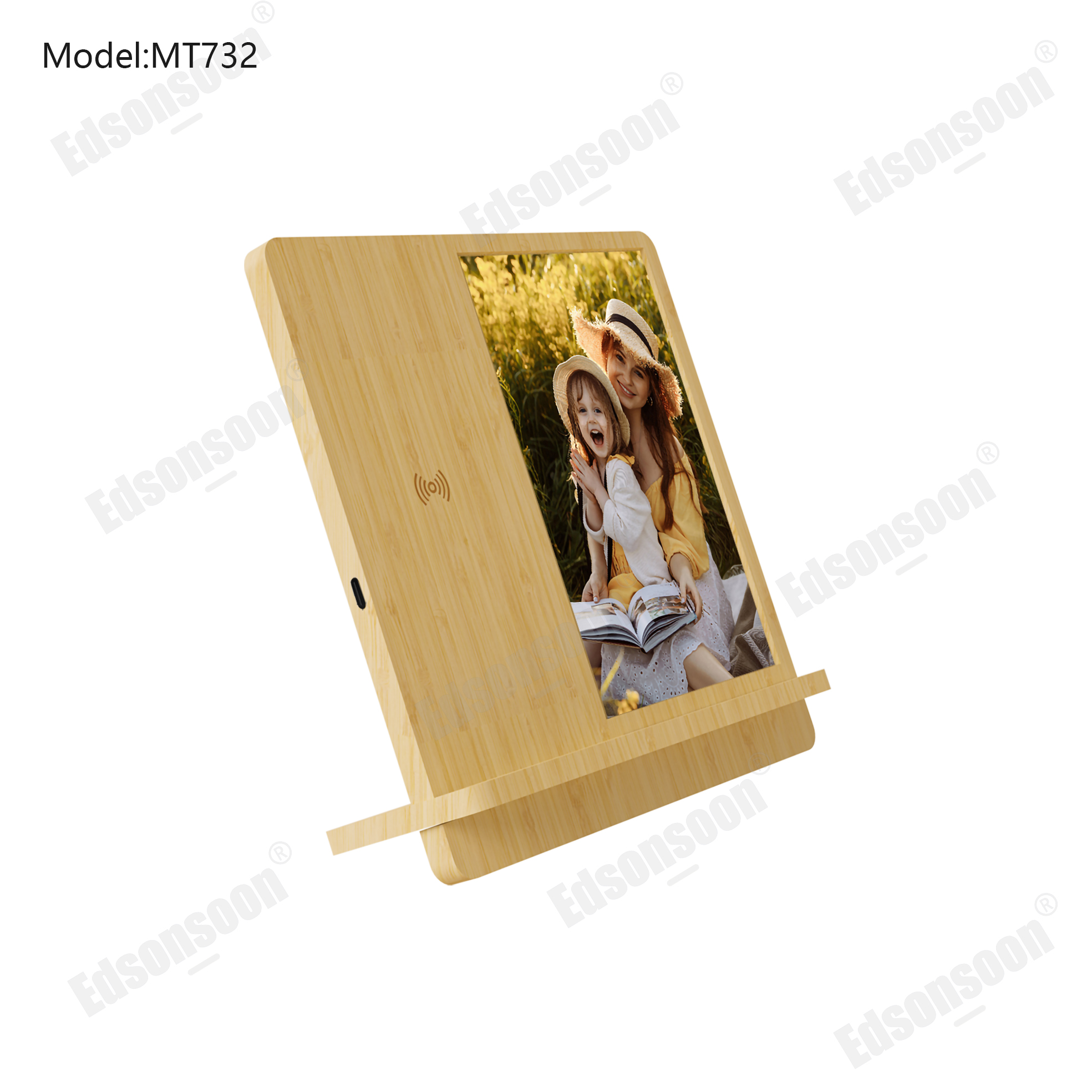 Bamboo Photo Frame with Wireless Charger and Detachable Stand