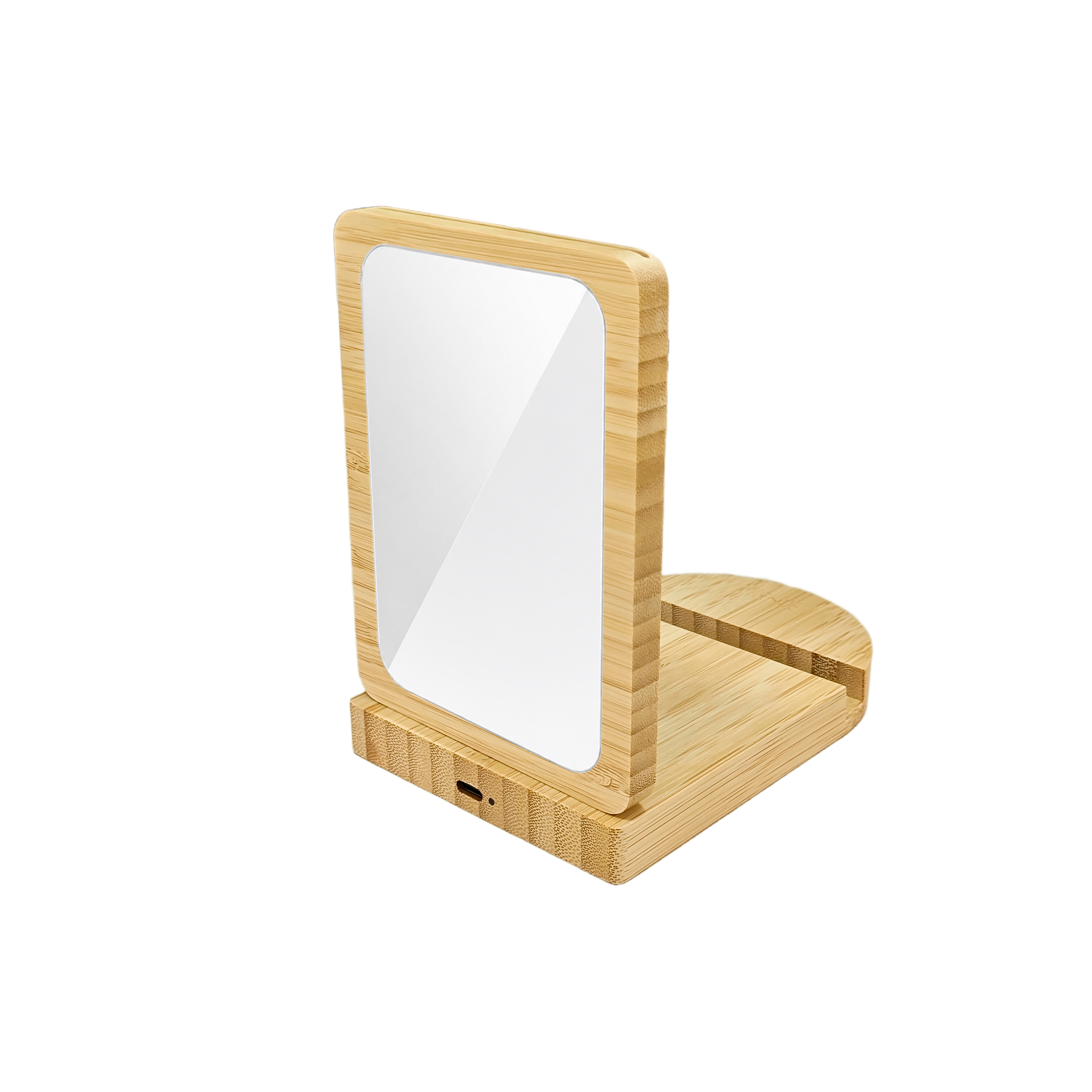 Bamboo Photo Frame with Wireless Charger And Mirror
