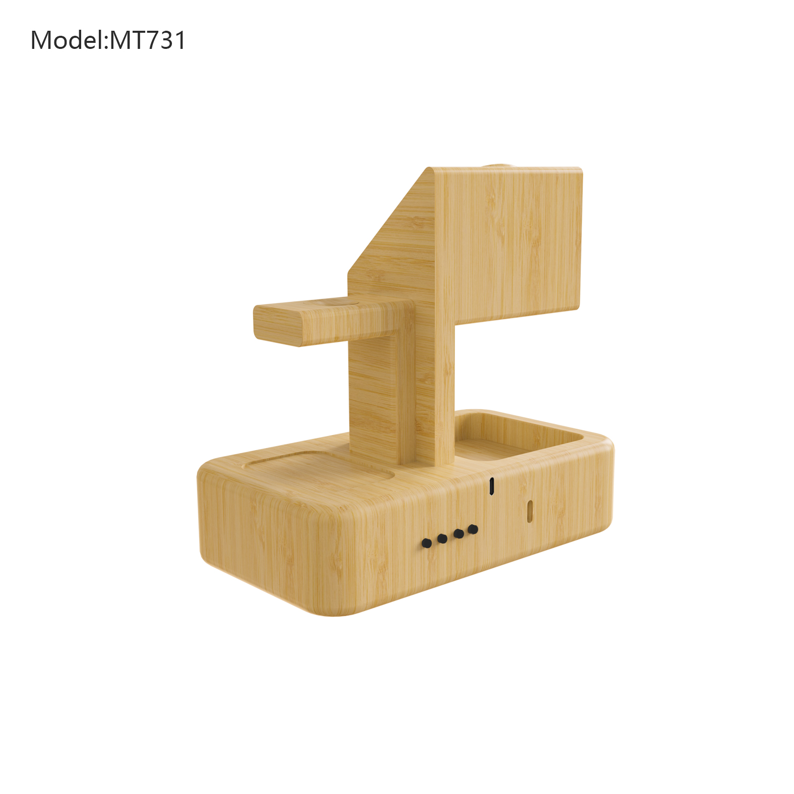 Bamboo 3-in-1 Wireless Charger with Clock and Storage Organizer