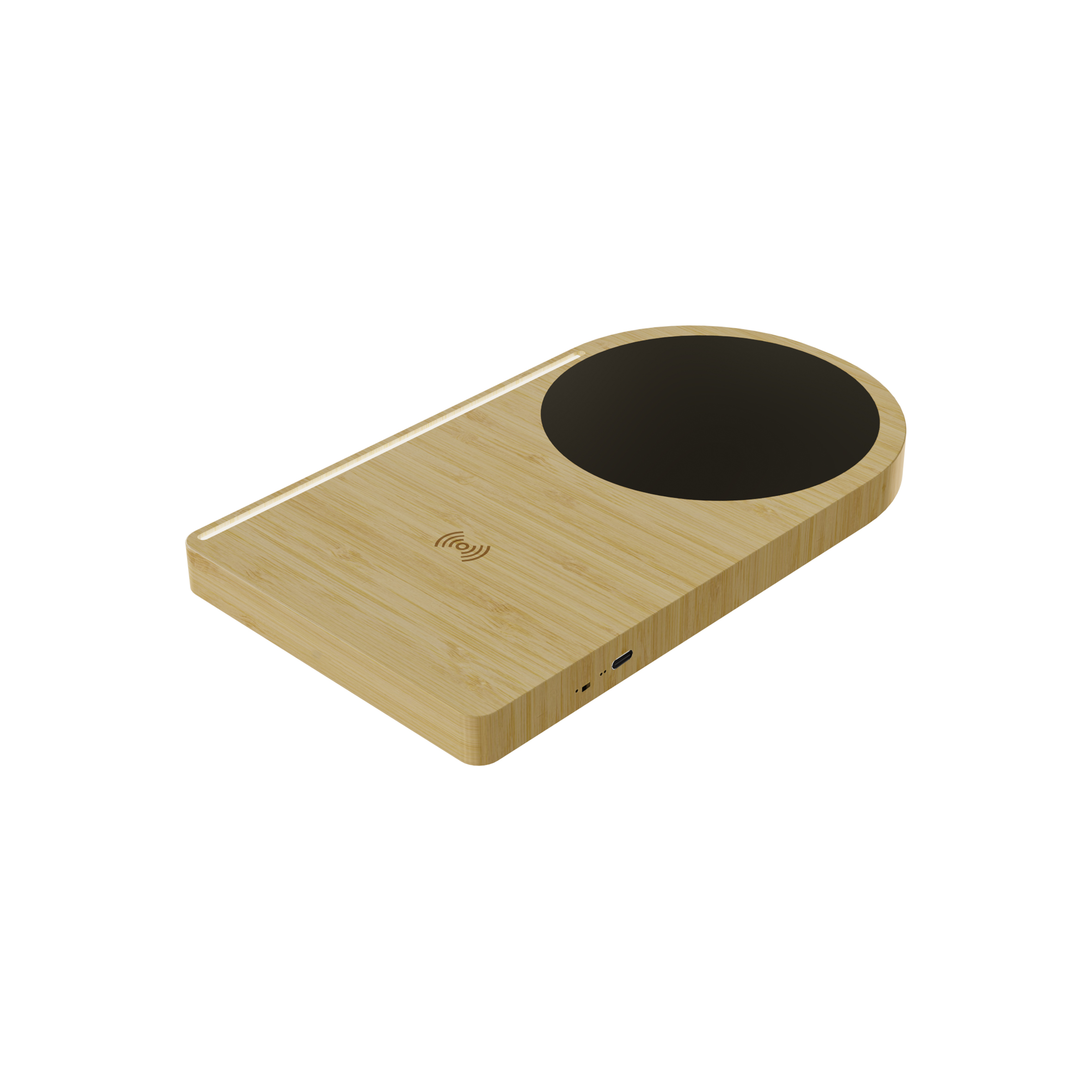 Bamboo Wireless Charger With Cup Warmer And LED Light