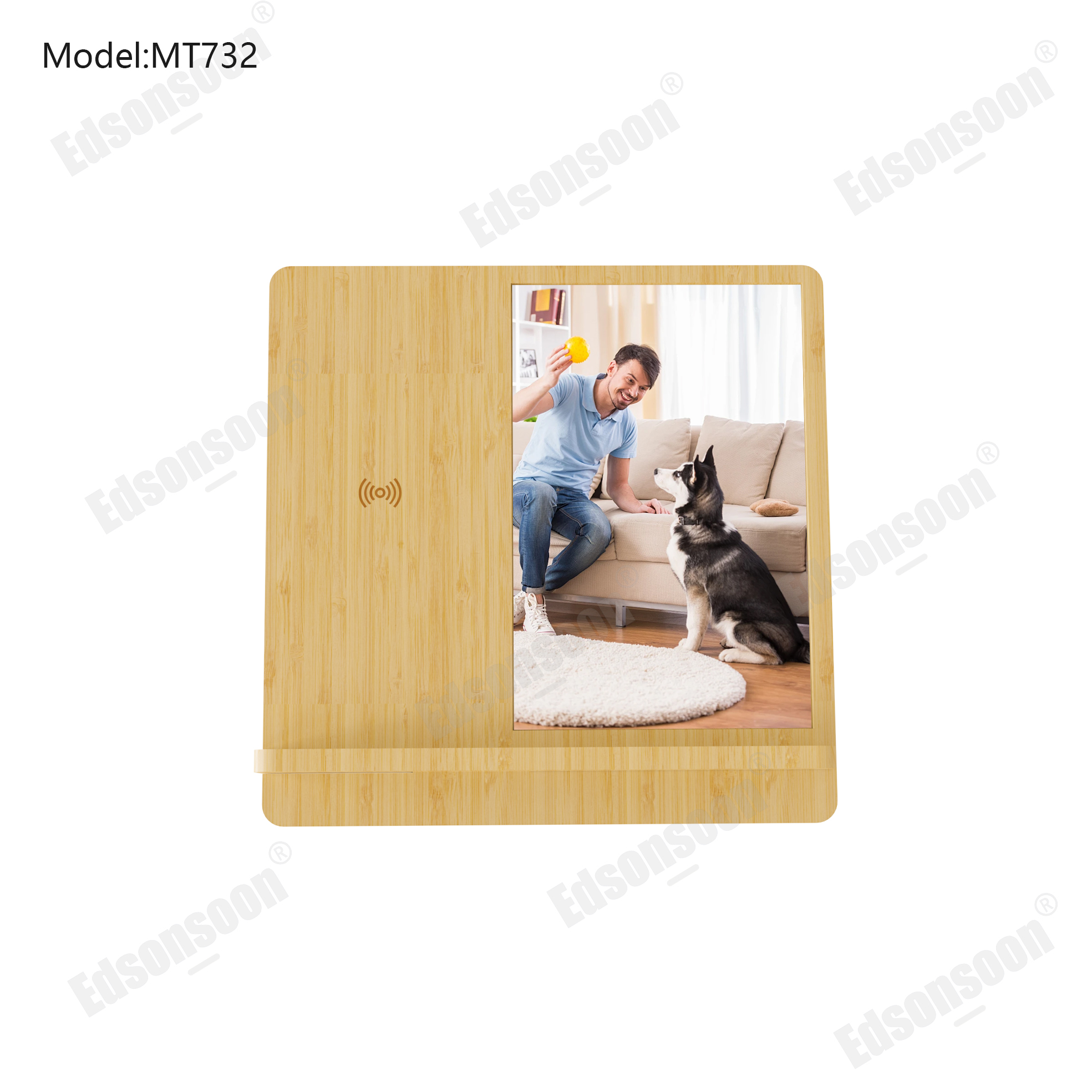 Bamboo Photo Frame with Wireless Charger and Detachable Stand