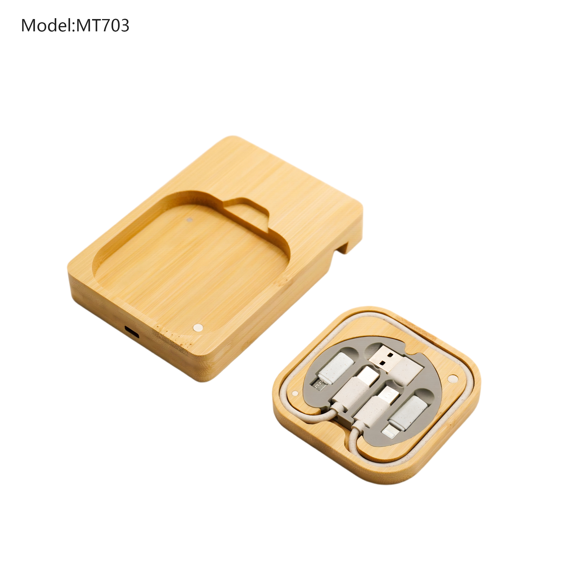 Bamboo Wireless Charging Pad with Cable Hub, Phone Stand & Dual Pen Holder