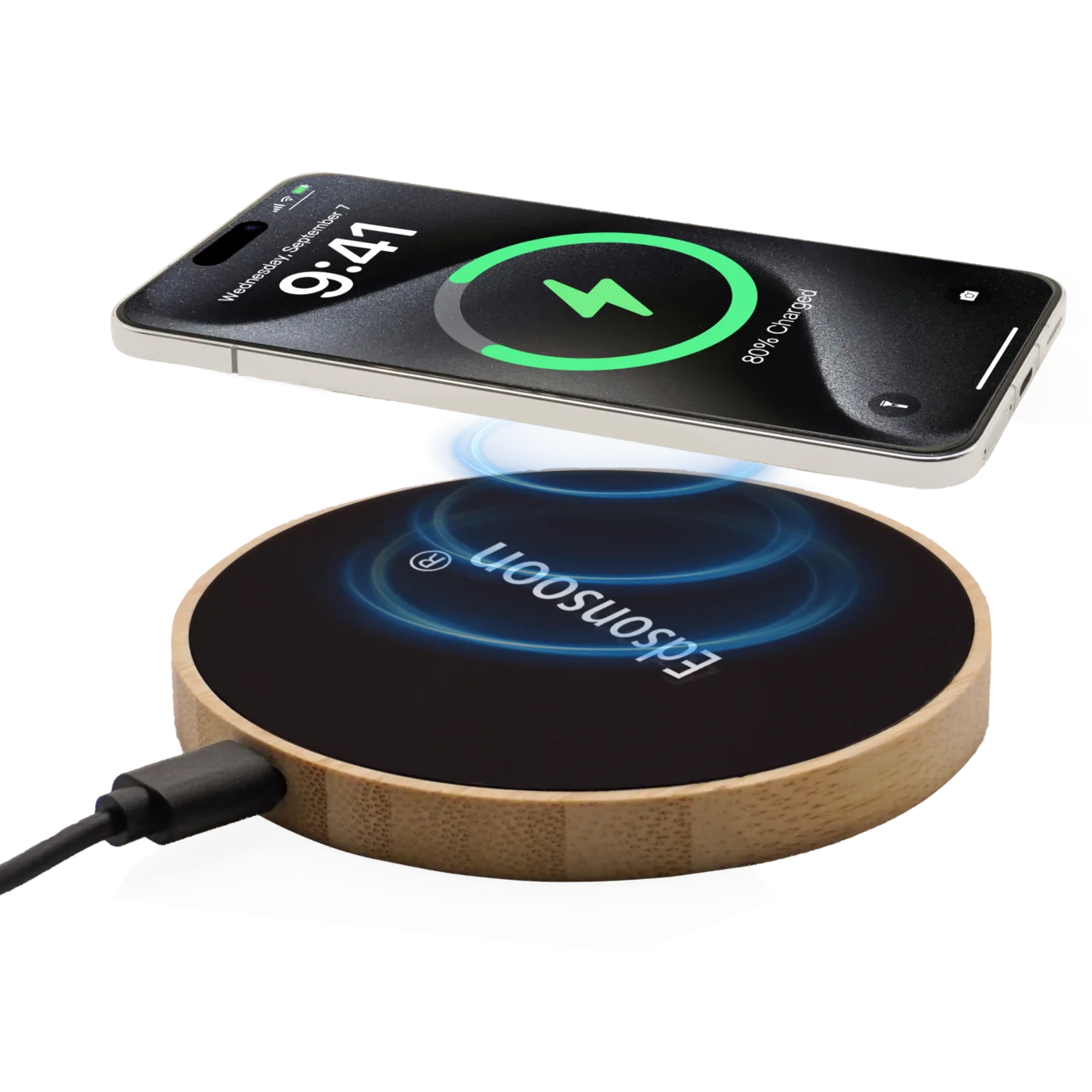 Bamboo Wireless Charging Pad with Glow Logo